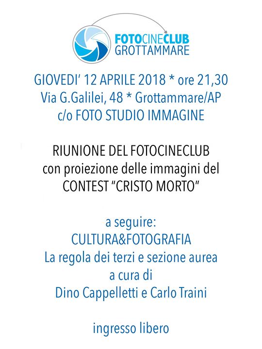 Questa sera alle ore 21,30 siete tutti invitati presso il Foto Studio Immagine per la riunione del FOTOCINECLUB GROTTAMMARE