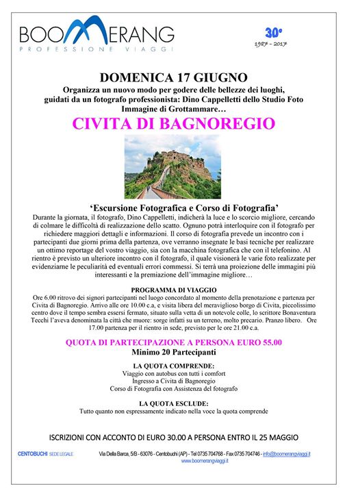 Domenica 17 Giugno escursione fotografica a Civita di Bagnoregio per fotoamatori amanti della fotografia di paesaggio e di viaggio, adatto sia per neofiti che esperti, con reflex o smartphone.#corsodifotografia #escursionefotografica #civitadibagnoregio #boomerang #dinocappelletti #fotostudioimmagine